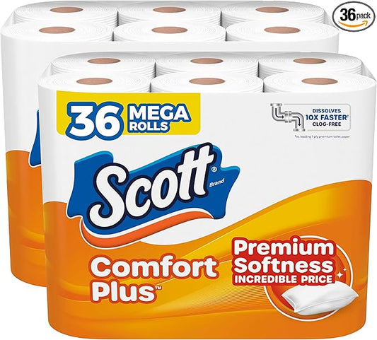 Scott ComfortPlus Toilet Paper, 36 Mega Rolls, 310 Sheets per Roll, Septic-Safe, 1-Ply Toilet Tissue