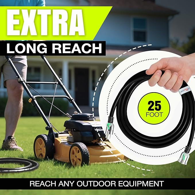 25ft Outdoor/Indoor Extension Cord 10/3 Gauge Ultra Heavy Duty 3 Prong SJTW, Waterproof, Flexible Cold-Resistant Long Power Cord,15A 125V 1875W, Black by LifeSupplyUSA