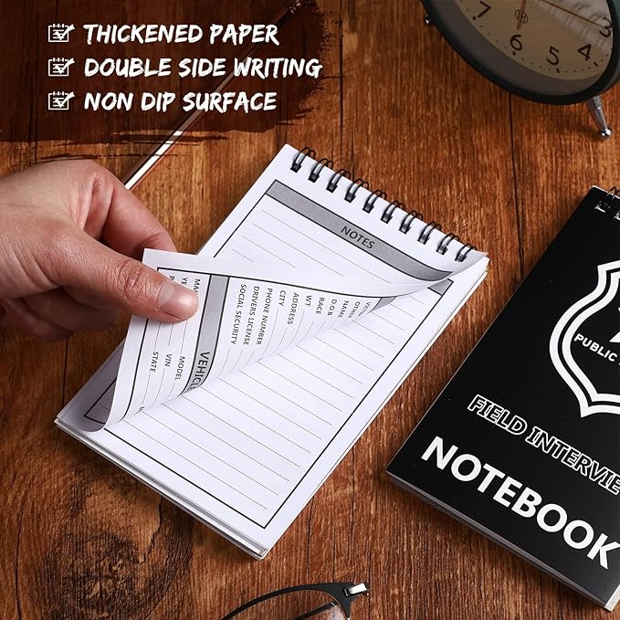 Teling 24 Packs Public Safety Police Field Interview Notebook Report Notepad for Law Enforcement Officer Gifts Ticket Book Notebook Cop Interview Equipment Accessories, 70 Sheets/ 140 Pages