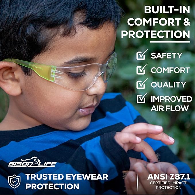 BISON LIFE Kids Safety Glasses, Bulk Kids Protective Glasses ANSI Z87.1 Safety Glasses for Kids, Science Safety Goggles Pack