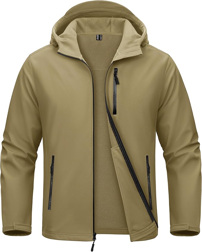 MAGCOMSEN Men's Waterproof Fleece Lined Rain Jacket Lightweight Softshell Raincoat with Hood Winter Hiking Windbreaker