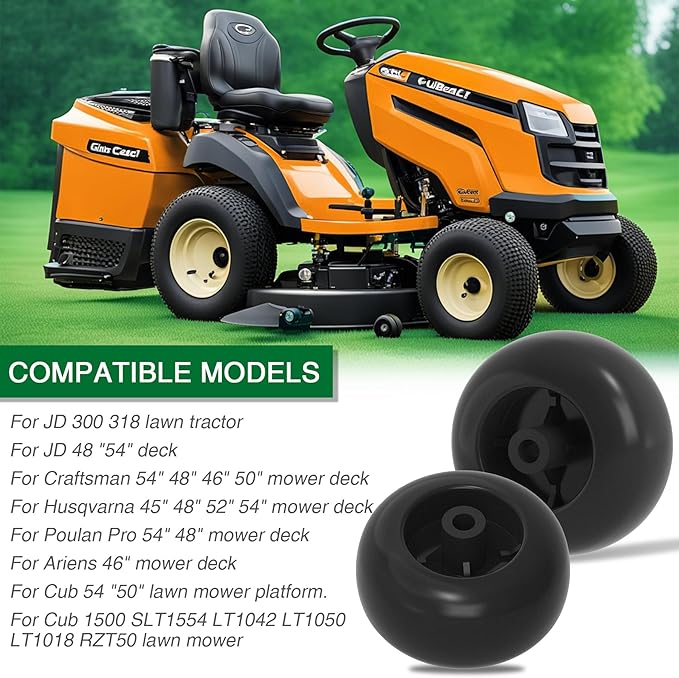 Mower Deck Wheels Fit for Craftsman Husq Cub JD Lawn Mower Tractor Replace for 753-04856A Deck Rollers Gauge Wheel for 54" 48" Deck 4 Set