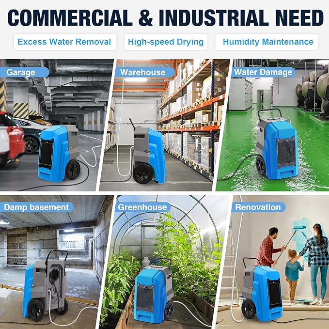 MOUNTO 180Pints Commercial Dehumidifier with Pump and Drain Hose, LGR Portable Dehumidifier with wheels for Home, Basements, Garages, and Job Sites.