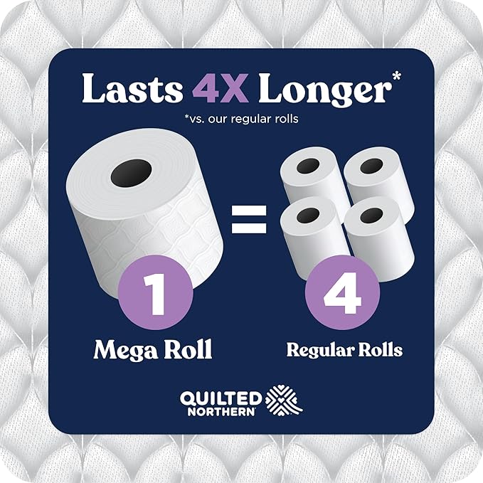 Quilted Northern Ultra Plush Toilet Paper, 24 Mega Rolls = 96 Regular Rolls, 3X Thicker*, 3 Ply Soft Toilet Tissue