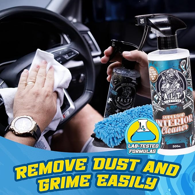 Salty Captain Ultimate 15-Piece Car Cleaning Kit – Car Wash Kit with 15L Bucket, Hand Mitt Towels, Brushes & 4x Cleaning Fluids – With Pressure Washer Snow Foam Cannon – Premium Quality