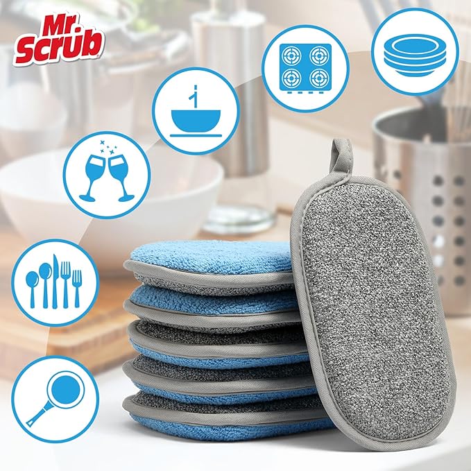 All-Purpose Sponges Kitchen, Non Scratch Dish Sponge for Washing Dishes Cleaning Kitchen, Rough Scrubbers Side for Non-Stick Cookware, Soft Microfiber Scrub Side for Dishes（6 Pack, Large）