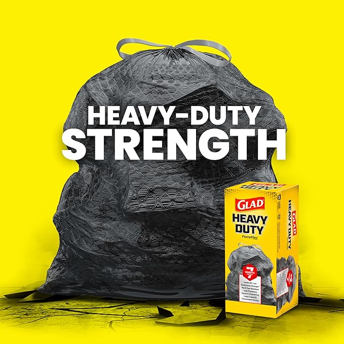 Glad Large 30 Gallon Trash Bags, Unscented Heavy Duty Garbage Bags, Forceflex with Drawstring, 68 Count (Packaging May Vary)