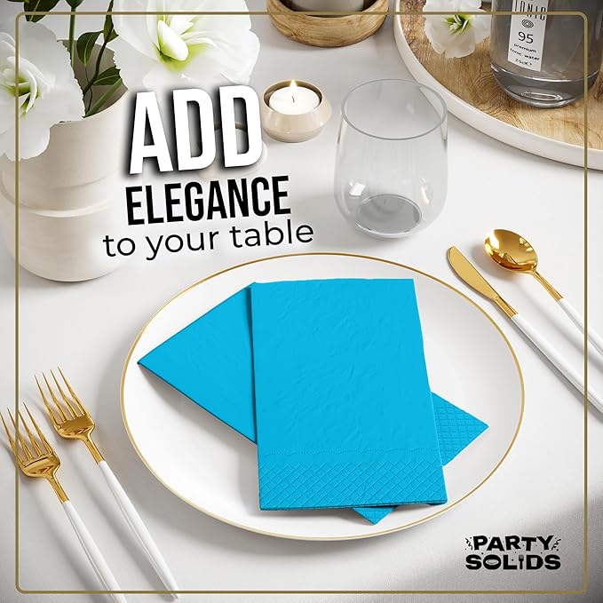 Turquoise Dinner Napkins Disposable 8" x 4" Folded - 40 Pcs 2 Ply Turquoise Napkins Disposable Paper Guest Towels for Bathrooms, Dinners, Everyday Parties & Party Supplies