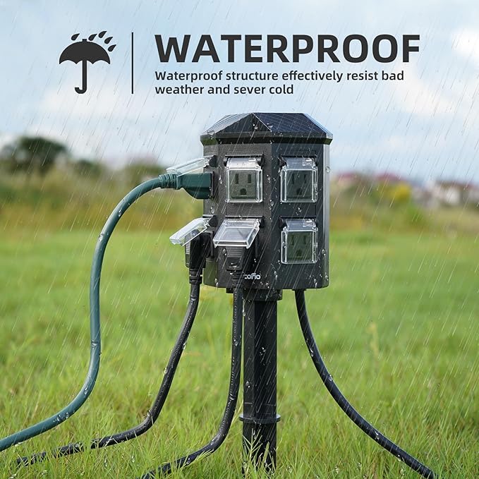 Outdoor Remote Control Power Strip, 25FT Extension Cord Waterproof, Independent Control Outlets, 6 Grounded Outlets for Outdoor Decorations, 14 AWG, 15A/1875W, ETL Listed (25 FT)