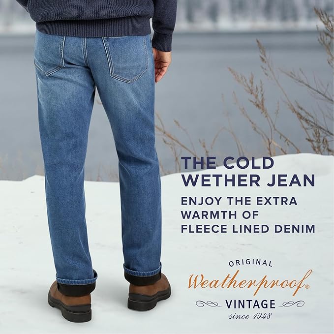 Weatherproof Vintage Fleece Lined Jeans Men - Regular Fit | Soft & Warm, Cold Weather Insulated Fleece Winter Pants for Men