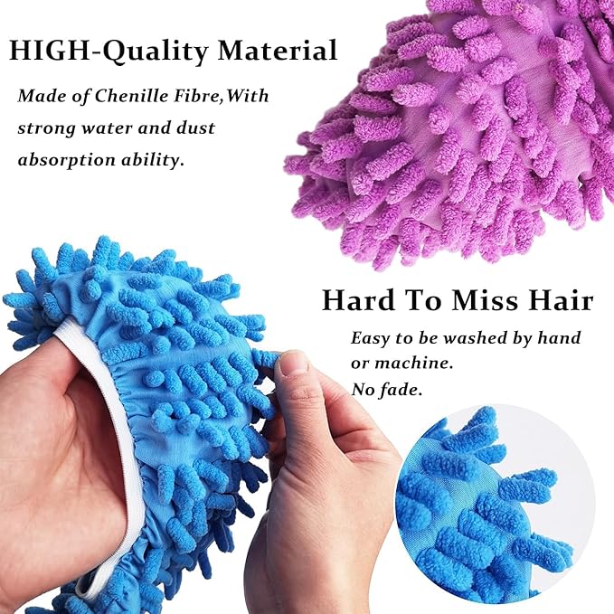 M-jump 8 PCS 4 Pairs Duster Mop Slippers Cover, Multi Function Chenille Fibre Washable Dust Mop Floor Cleaning Shoes for Bathroom, Office, Kitchen, House Polishing