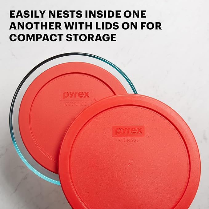 Pyrex Simply Store 2-Pack (4 & 7 Cup) Large Glass Food Storage Containers Set, Snug Fit Non-Toxic Plastic BPA-Free Lids, Freezer Dishwasher Microwave Safe