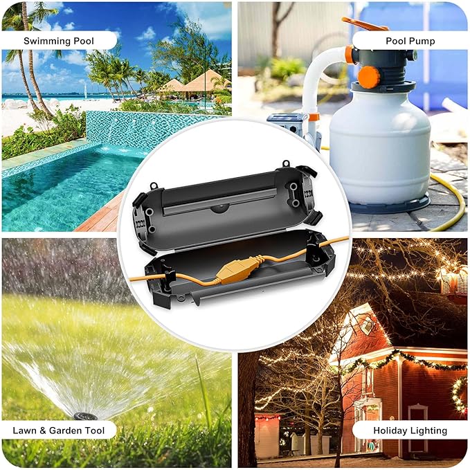 iwillink 6 Pack Outdoor Extension Cord Cover Waterproof - Weatherproof Electrical Connection Box for Outdoor Outlet, Plug, Socket, Christmas Holiday Decoration, Power Tool, Black