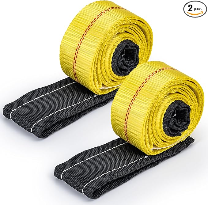 2" x 6.6Ft Heavy Duty Lifting Straps (2-Pack) - 9400LB Capacity Recovery & Tree Saver Strap with Loops, Industrial Lifting Slings for Hoist and Rigging