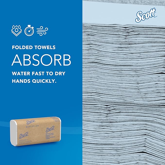 Scott Professional Universal Multifold Paper Towels, Bulk (58091), Absorbency Pockets, White, 9.2"x9.4" Towel, White, Compressed, Compact (250 Sheets/Pack, 12 Packs/Case, 3,000 Sheet Total)