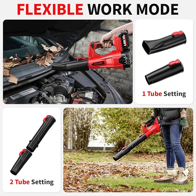 Cordless Leaf Blower 650 CFM, 6 Speed Modes, 180 MPH Leaf Blower Cordless with 3 Tubes & 2x4.0Ah Batteries, Battery Powered Leaf Blowers for Patio, Yard, Sidewalk, Garage Cleaning, Lawn Care
