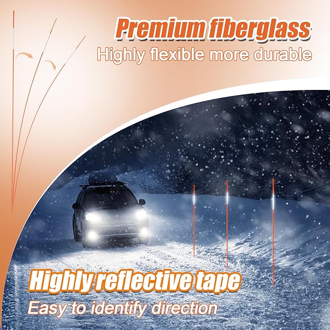 50 Pack 48 Inch Driveway Markers- Fiberglass Snow Plow Markers Snow Stakes Reflective Driveway Markers for Snow Plowing Parking Lots Walkways Easy Visibility at Night (1/4" Dia) Orange(50Pcs)