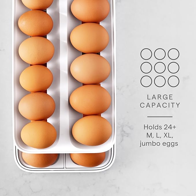 YouCopia RollDown® Egg Dispenser, Rolling Eggs Dispenser and Organizer for Refrigerator Storage, Double Track (Pack of 6)