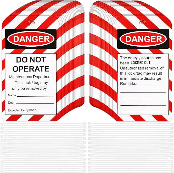 50 Lockout Tagout Tags with 50 Zip Ties OSHA Compliant Loto Tag, Out of Service & Do Not Operate Lock Out Tag Out Labels for Equipment Repair/Machine Safety