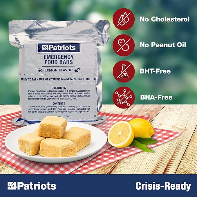 4Patriots Emergency Food Bars: Non-Perishable S.O.S Ration Designed to Last 5 Years, 1 Case (10packs) - 90 Servings