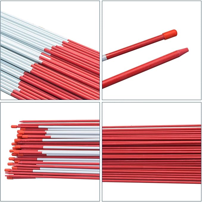 48" Inch Snow Stakes Driveway Markers Poles Snow Plow Stakes Fiberglass 5/16 Inch Diameter Red with 9.8" Reflective Tape Replacement for Driveway Mark Snow Plow Parking Lots 100pcs