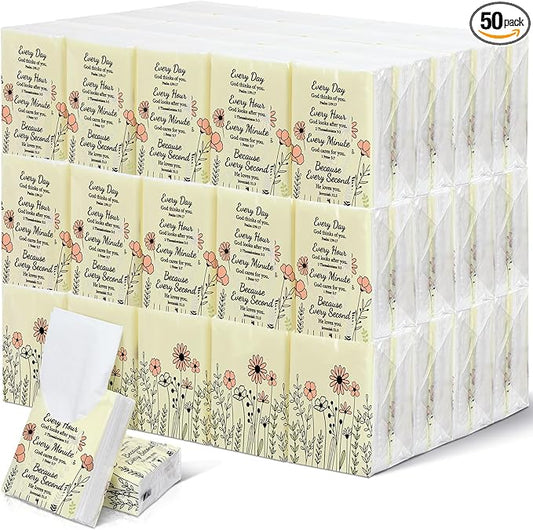Ctosree 50 Pack Pocket Tissues Travel Packs Bulk 500 Sheet Small Tissues Pocket Packs 3 Ply Mini Travel Size Individual(Wild Flower)