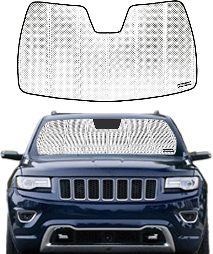 Windshield Sun Shade for Jeep Grand Cherokee 2014-2021. Reflective Aluminum Film Front Window Sunshade - BLAZBLOCK B