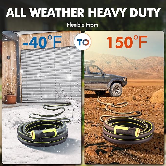 Garden Hose 100FT with 10 Pattern Spray Nozzle - PHLEX PRO Heavy-Duty 5/8'' Rubber 3-Layer Garden Hose - Innovation Flexible Hybrid Lightweight Water Hose, Full Brass Fittings (RyobiGreen)