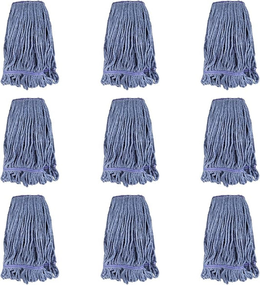 Commercial Heavy Duty Mop Heads Replacement for Rubbermaid: 9 Packs Industrial Wet Mop Head for Floor Cleaning - Commercial Products Looped End String Head Refills