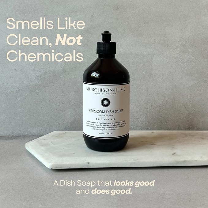 Murchison-Hume Dishwashing Soap, 17 fl oz - Original Fig Mild Dish Soap, Non-Toxic, Cuts Grease, Gentle on Hands, Biodegradable, Sulfate-Free, Sustainable, Counter Worthy Design