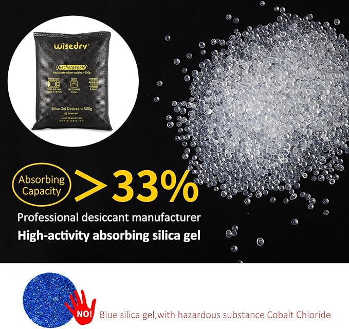 wisedry 2 x 500 Gram [2.2 lbs] Rechargeable Silica Gel Car Dehumidifier, Microwave Fast Reactivated Desiccant Packets Large for Gun Safe Closet Basement Garage Storage Moisture Absorber Bag Reusable