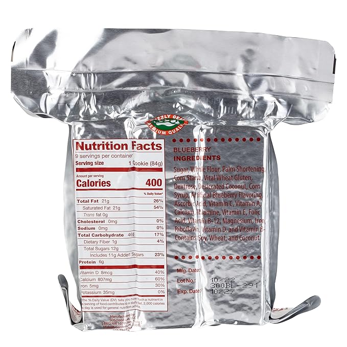 Grizzly Gear Emergency Food Rations- 3600 Calorie Blueberry Bar - 15 Day, 360 Hour Supply For Disaster, Hurricane, Flood Preparedness - Less Sugar, More Nutrients Than Other Brands - 5 Year Shelf Life