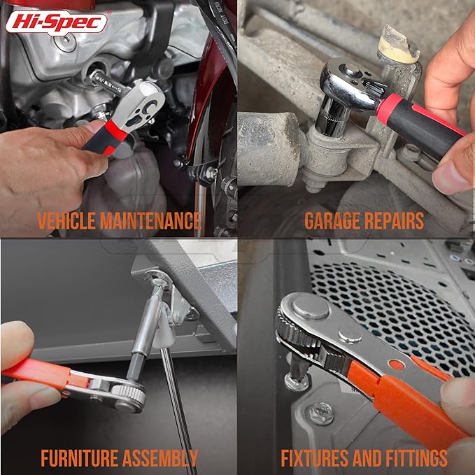 Hi-Spec 48pc Ratcheting Screwdriver & Socket Set, 1/4" Drive Mini Bit Ratchet and Quick-Release Ratchet, CR-V Sockets 4–14 mm, Security Bits in Portable Case