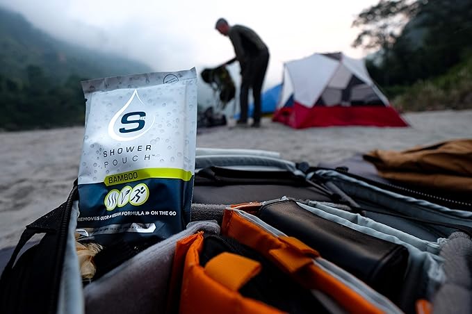 Shower Pouch XL (2' x 1') Bathing Body Wipes for Adults – Aloe-Infused Heatable & Reusable Bath Wipes for Camping, Travel, Outdoor – (20 Pack) Variety Scents