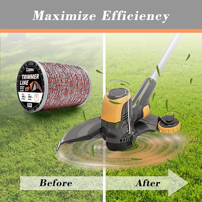 Cluparis 5-Pound Super Heavy Duty Trimmer Line .095-Inch-by-1683-ft Twist Pro Trimmer Line Spool 3-Component Tri-Extrusion Weed Eater String with Super Line Cutter