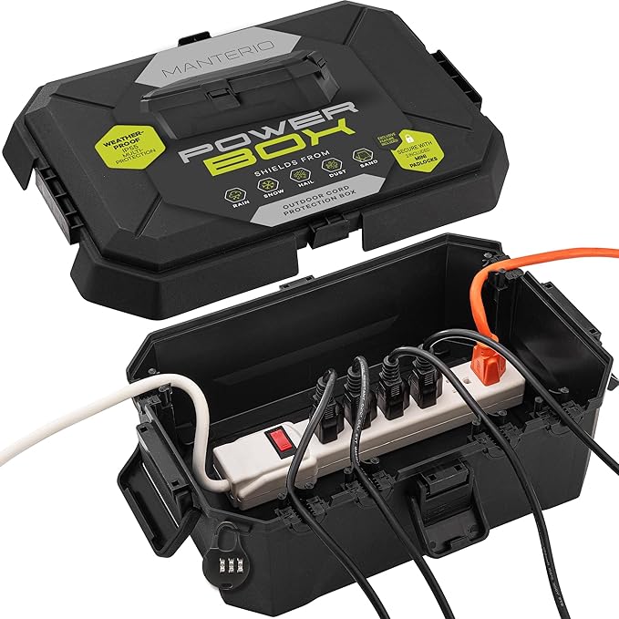 IP55 Outdoor Electrical Connection Box – Large Weatherproof Electrical Box for Extension Cords, Power Strip Enclosure, Outdoor Plug Protector w/Outlet Cover & 2 Padlocks for Christmas Lights