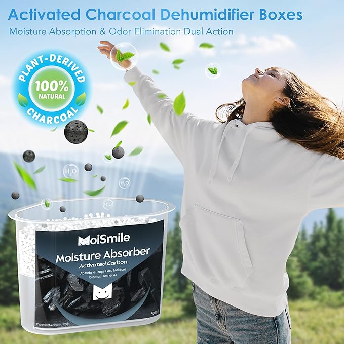 Moisture Absorbers 3 Pack, Activated Carbonfor Closet Dehumidifier Moisture Absorbers, 10.5 oz Refillable Humidity Absorber Boxes for Closet, Car ＆ Basement