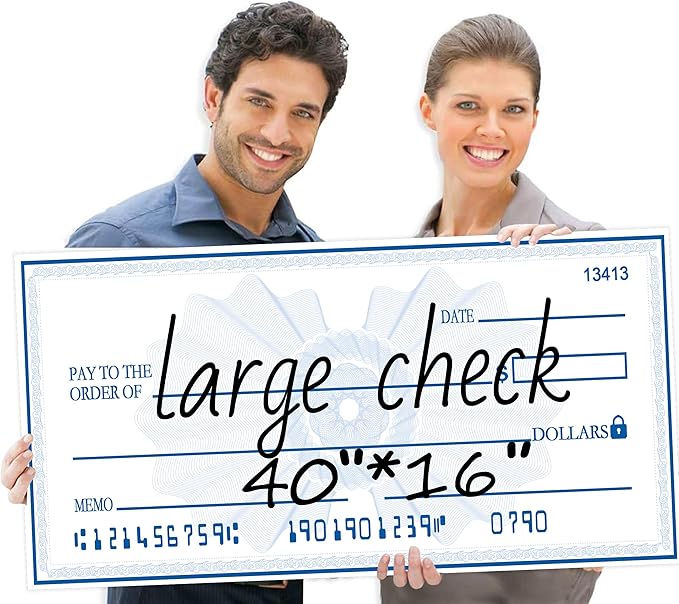 40x16 Inch Double-Sided Reusable Presentation Check | Waterproof Dry Erase Sign for Charity Donations & Fundraisers| Big Checks for Presentations