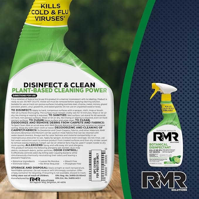 RMR Brands Botanical Disinfectant and Cleaner, Kills 99% of Household Bacteria and Viruses, EPA Registered, 2 Pack - 32 Fl Oz
