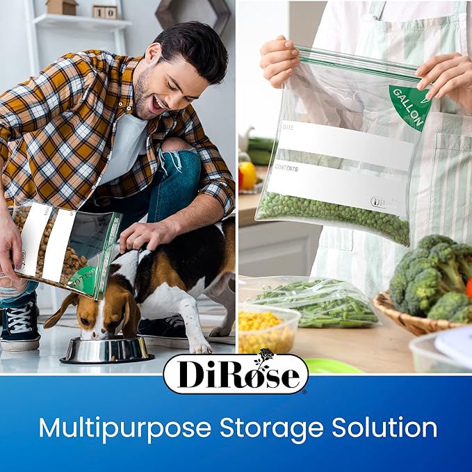 DiRose Gallon Bags Pack of 250 – 1 Gallon Reclosable Storage Bags – Practical and Durable Design – Food Safe Non-BPA Material – Easy Zip Closure – Ideal for Food, Snacks, Dog Treats, Organizing