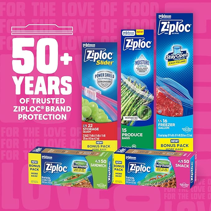 Ziploc Snack Bags for On the Go Freshness, Grip 'n Seal Technology for Easier Grip, Open, and Close, 280 Count (Pack of 9)