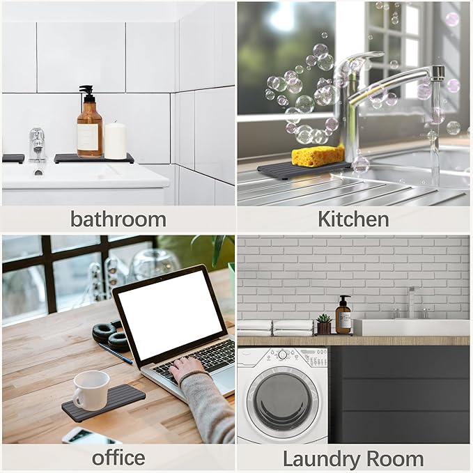 2 PCS Water Absorbent Diatomite Coasters (9.5" x 4"), Grooved Design, Water Absorbing Stone Used for Hand Soaps & Plants & toiletries in The Modern Home