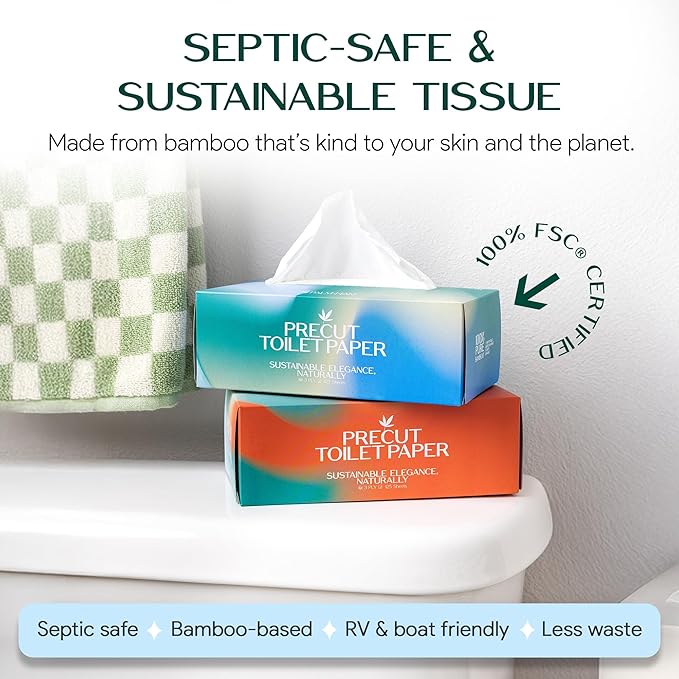 Pre-Cut Bamboo Toilet Paper – 3-Ply, Tissue Boxes – Gentle & Sustainable | No Fragrance, No BPA, No PFAS – Lint-Free | Septic Safe, Dissolves Fast | 12 Boxes (125 Sheets/Box) | PALM NAKI