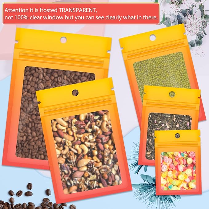 Funfery 100 PACK Resealable Smell Proof Bags for Food Storage,Clear Cute Mylar Bags for Small Business Foil Pouch Zipper Packaging Bag for Sample Jewelry Eyelash Gloss(Yellow Orange,4×6in)