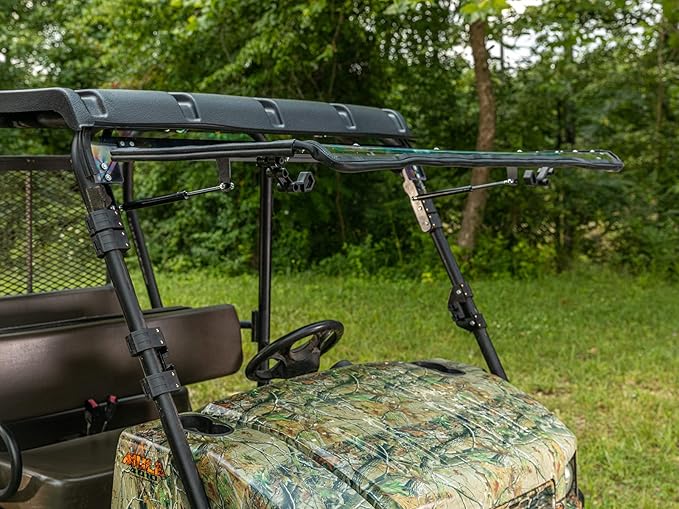 SuperATV Scratch Resistant Flip Vent Full Windshield Compatible With Kawasaki Mule 4000 4010: 2009+, Made of 1/4" Polycarbonate 250x Stronger than Glass