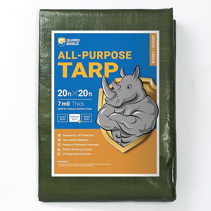 GUARD SHIELD Green Tarp Waterproof 20x20 Feet Medium Duty All Purpose Poly Tarps Cover 7mil