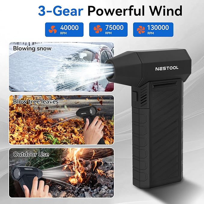 Compressed Air Duster-135000RPM, Mini Air Blower with Brushless Motor 3-Gear Adjustable, Air Duster Rechargeable for Keyboard, Computer, Car, House and Outdoor