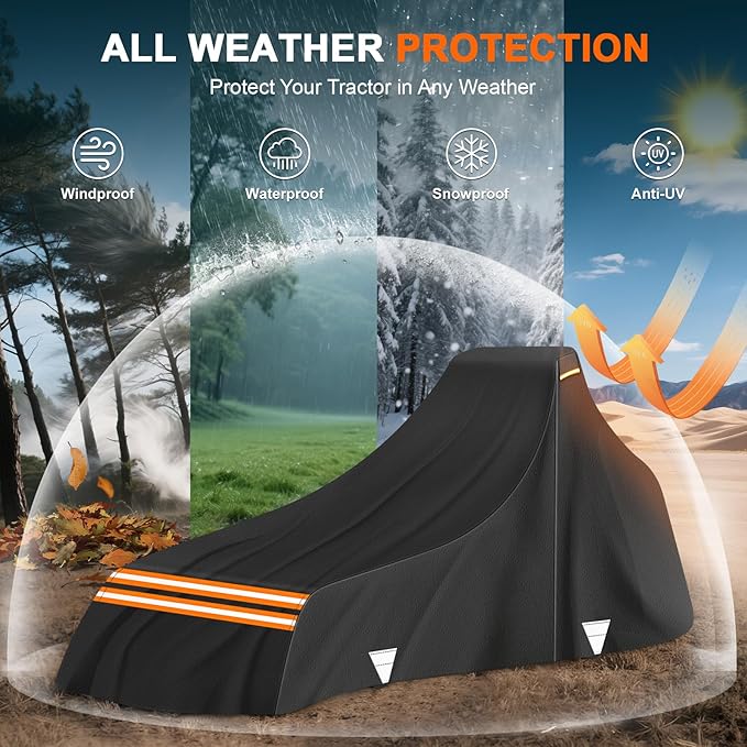 Heavy-Duty All-Weather Protection Tractors Cover, 420D Waterproof Tractor Cover for Front Loaders & Backhoes, Compatible with John Deere, Kubota, Mahindra, 189" L x 76" W x 86" H