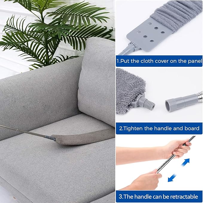 Dust Cleaner Microfiber Duster, Gap Dust Cleaning Artifact with Extension Pole & Bendable Head, Washable Extendable Gap Dusters for Sofa Bed Furniture Bottom,Ceiling Fan,Blinds (Gap Dust Cleaner)