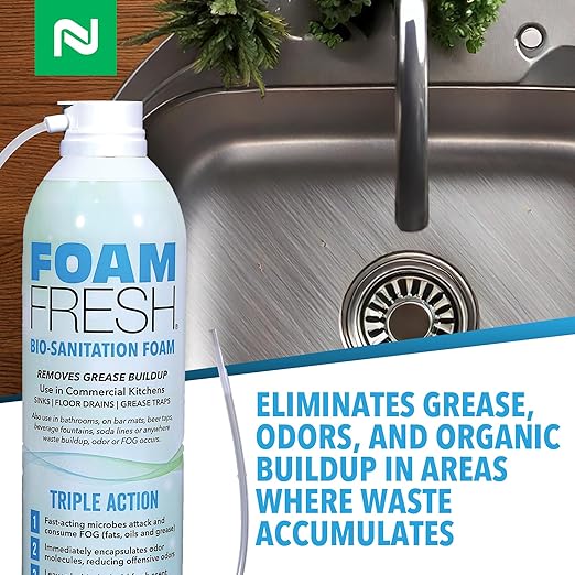 Nisus Foam-Fresh Bio Sanitation Foam, Removes Grease and Organic Buildup, Odor Control for Sinks, Drains, and Grease Traps, 18 Oz